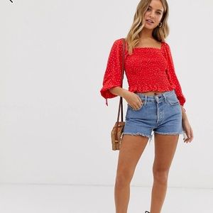 New Look Shirred Square Neck Top Size 14